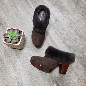 Rockport Katja Shearling Mule Brown Suede Sz 7